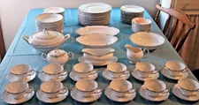 Gold China Japan Baronet, Service for 12, 88 Pcs., Elegant Platinum Mid Century