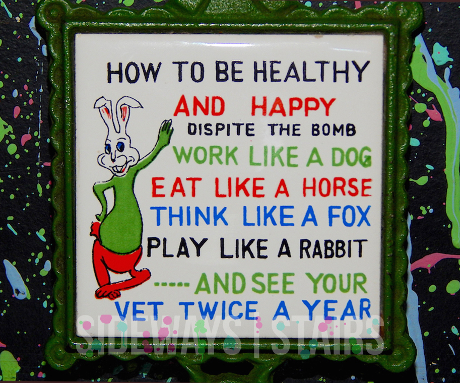 VETERINARIAN GREEN CAST IRON TILE TRIVET 60s nuke bomb vet vintage rare  1960s