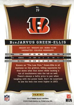 BenJarvus Green-Ellis 2013 Panini Select #19 Cincinnati Bengals - Picture 2 of 2