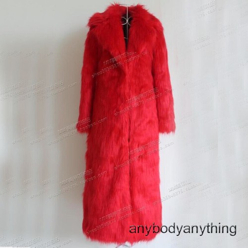 125-130cm Length American Womens Long Faux Fox Fur Coat Lapel Collar Overcoat Sz - Picture 9 of 30