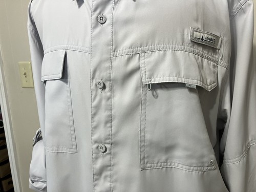 Excellent Mens "HABIT" Light Gray Polyester Roll Tab Sleeve Fishing Shirt 2XL - Picture 5 of 13