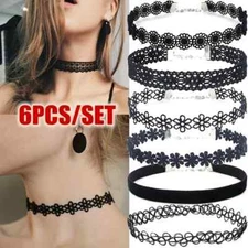6pcs Velvet Rope Choker Necklace, Gothic Sexy Lace Tattoo Style, Adjustable