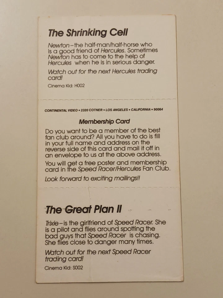 Cinema Kid Speed Racer Vol 1&2 The Mighty Hercules VHS W/Collector Cards 1985 - Image 3 of 4