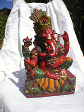 vintage Ganesh Hindu woodcarving SUPERIOR QUALITY Large 8" x 13+1/2" tall