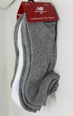 New Balance Mens 6 pack Cushion No Show Sock Support SZ L Size 8-12.5 Gray White