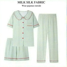 Check Pattern Pajama Set - Short Sleeve Long Pants