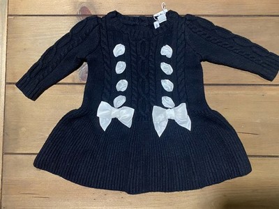 Girl 3-6 Months Janie and Jack Black Cable Knit Sweater Dress White Bow