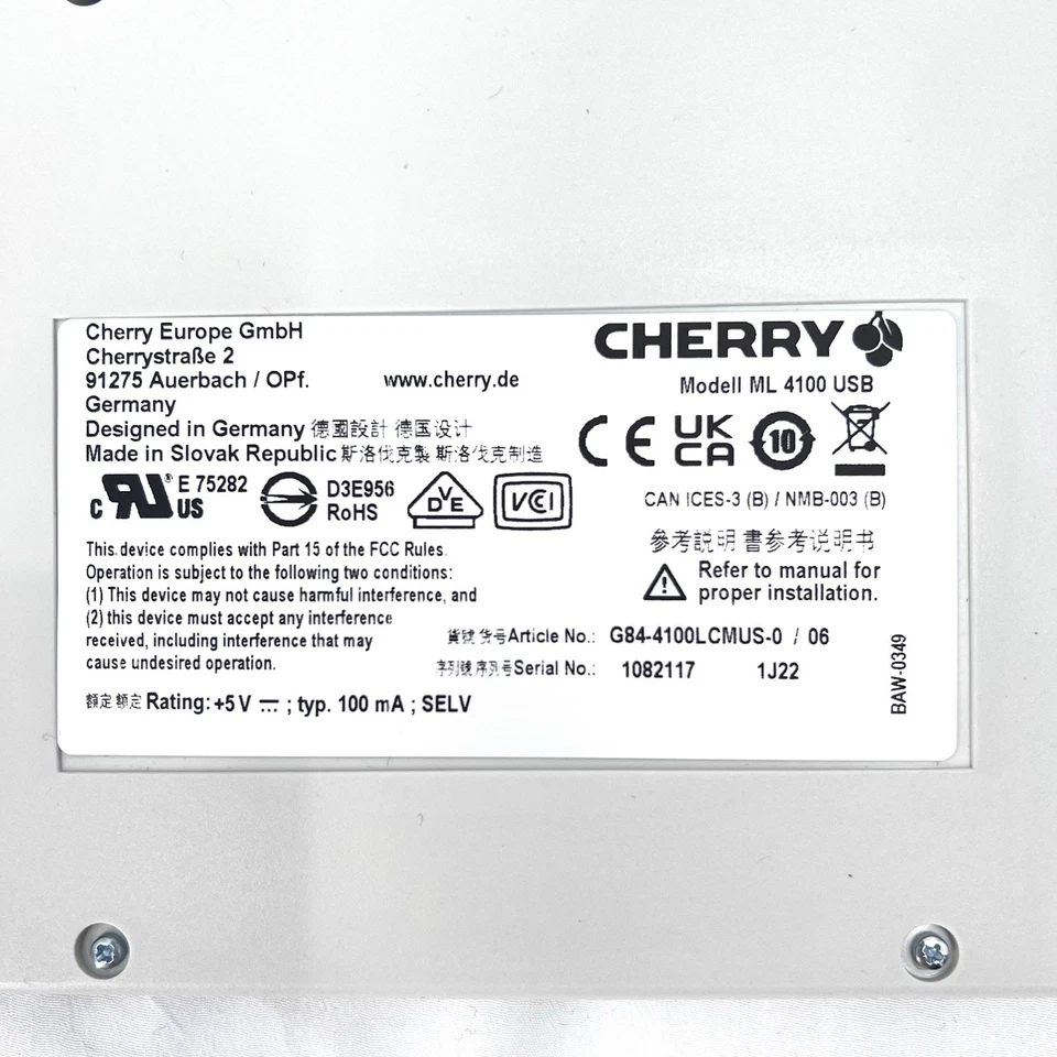 CHERRY Ultra Slim G84-4100 Compact Keyboard USB/PS2 Light Gray - NEW - Image 3 of 4