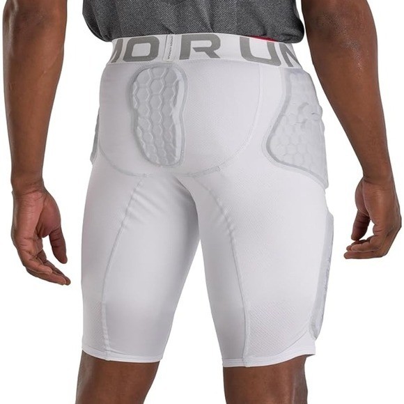 Under Armour Mens Padded Compression Shorts Pro 5-Pad WHITE Football Girdle LRG thumbnail 2