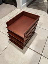 Organizador Bandeja Papel Madera Apilable 4 Niveles con Madera Cerezo Oscuro Usado (4)