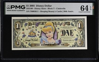 2005 Cinderella Disney Dollar EXTREMELY LOW #3811 PMG 64 EPQ 50th Anniversary