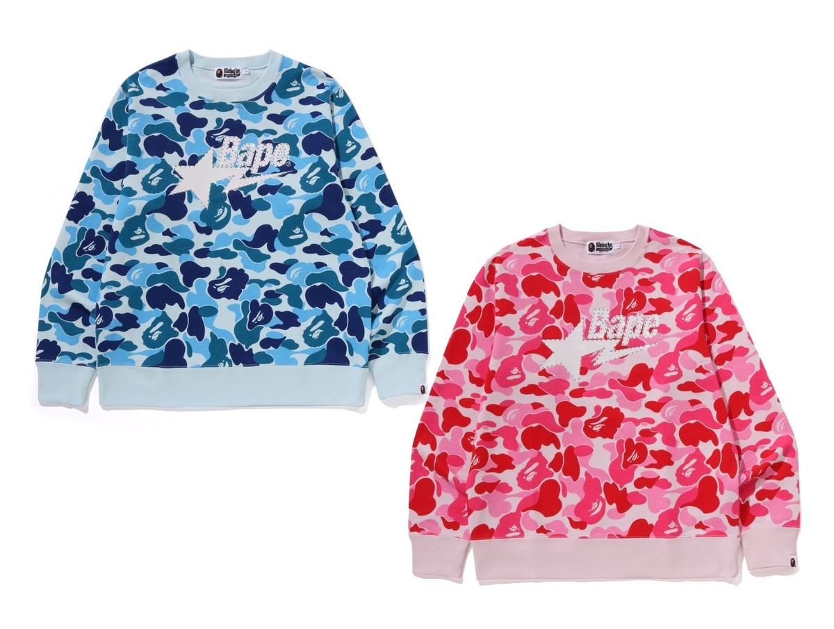 A BATHNIG APE Men's ABC CAMO RHINESTONE BAPE STA CREWNECK SWEAT