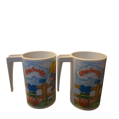 Vintage Cabbage Patch 1984 Kids Mugs (Lot Of 2) Plastic 4"