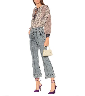 Ulla Johnson Ellis Jeans Medium Acid Wash Metal Logo Button Up  12 NWT