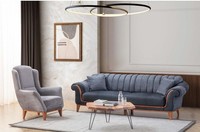 Blau-Graue Wohnzimmer Sitzgarnitur Stilvoller 3-Sitzer Luxus Sessel 2Tlg