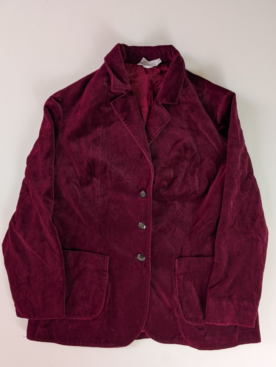 TanJay Burgundy Velvet Blazer Jacket Women’s 85% Cotton Made in Canada