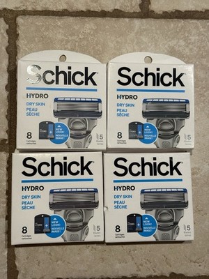 (4 BOXES) LOT OF 32 Schick Hydro Dry Skin 8 Cartridges 5 Blades