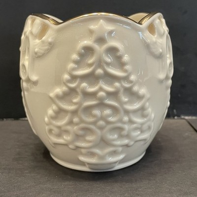 Lenox Merry Lights Christmas Tree Votive Candle Holder Ivory Color w/Gold Trim