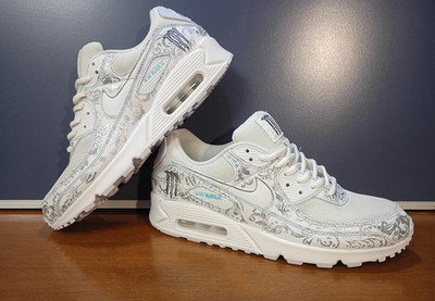 Nike Air Max 90 *Custom* White Monster Silver Blue Low Top Sneakers CN8490-100