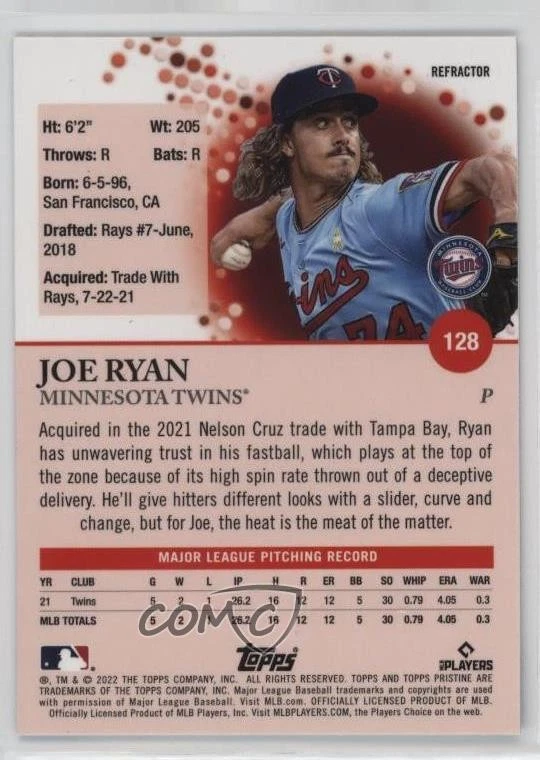 2022 Topps Pristine Refractor Joe Ryan #128 Rookie RC - Image 2 of 2