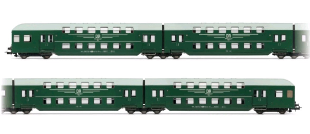 Rivarossi HR4393 4-teiliger Doppelstockzug ohne Steuerabteil gr&uuml;n DR EP.IV Neu