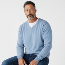 Raffi Men's Light Blue Stonewashed Cotton V-Neck Long Sleeve Sweater Size L