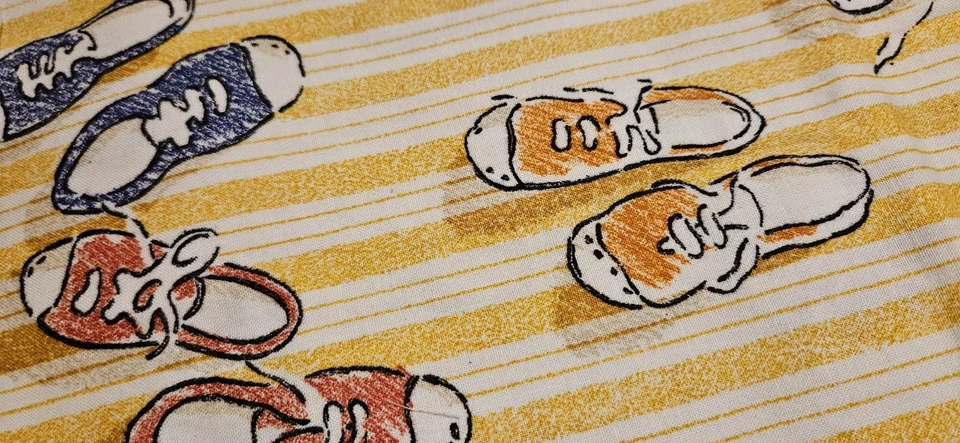 Vintage Braemore Novelty Fabric - Retro Sneakers on Yellow Stripes (35" x 52") - Image 4 of 4