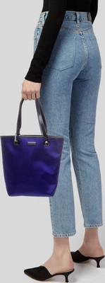 Gucci Vintage Blue GG Logo Tote Bag Silver Hardware Lined Inner Pockets