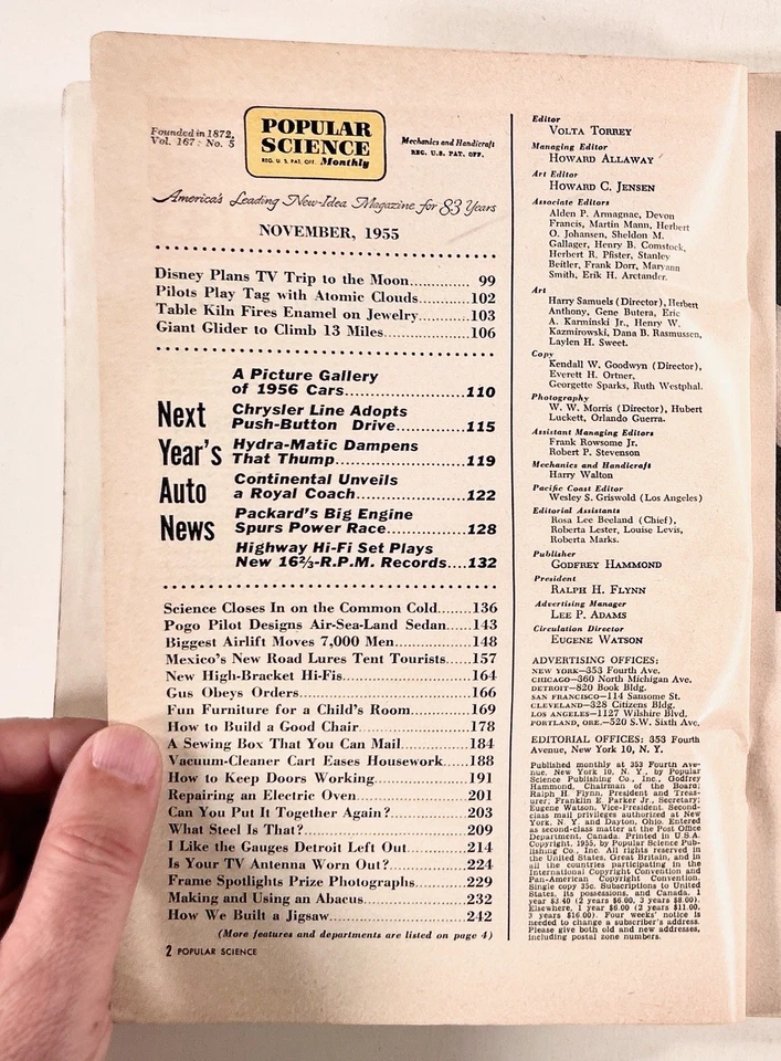 1955 Nov POPULAR SCIENCE color 1956 car preview GIANT GLIDER kid's furniture &c - Image 4 of 4