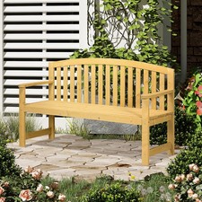 Wooden Garden Bench 2 Seater Slatted Seat with Arm for Park Patio