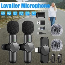 2x Kabellos Lavalier Mikrofon Wireless Mini Ansteckmikrofon für iPhone & Android