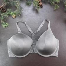 Maidenform Bra Womens 36DD Gray T-Shirt Front Close Racerback Lace Underwire