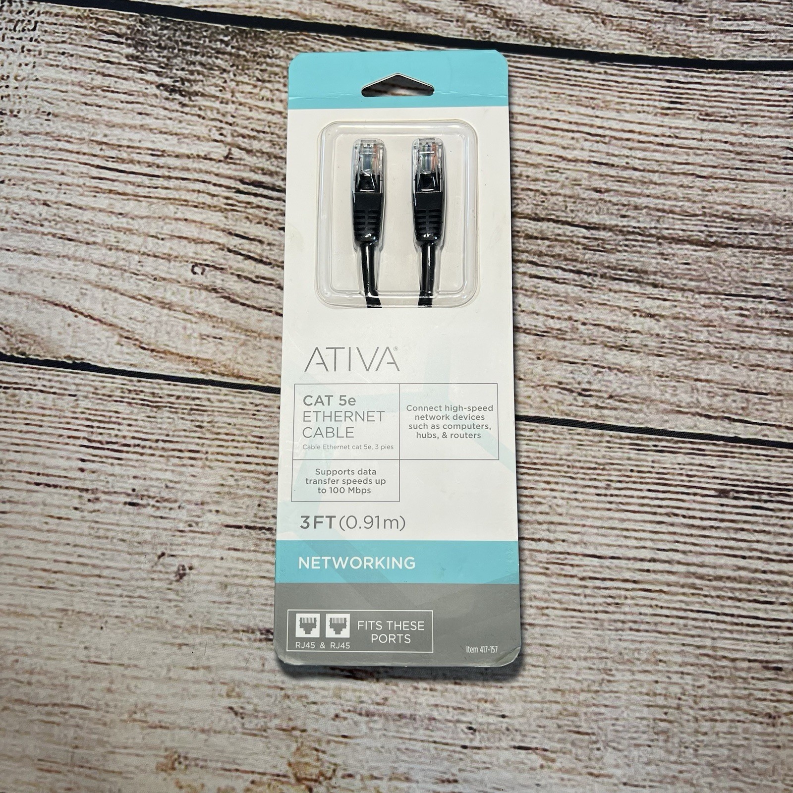 Ativa Cat-5e Ethernet Cable 3 Ft RJ45 Male Connect High Speed Network New NIB