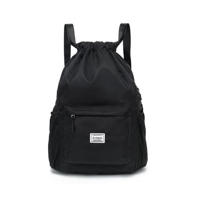 Black Drawstring Backpack, Sports Gym Bag, Shoe Compartment, Cinch, Women