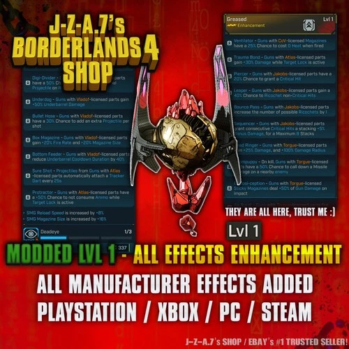 Borderlands 4✨ MODDED LEVEL 1 ONE ENHANCEMENT ALL EFFECTS BL4 ✅PC-PS-XBOX✨