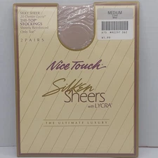 2 Pair Vintage Med MIST Nice Touch Silken Sheers Thi-Top Thigh Stockings 