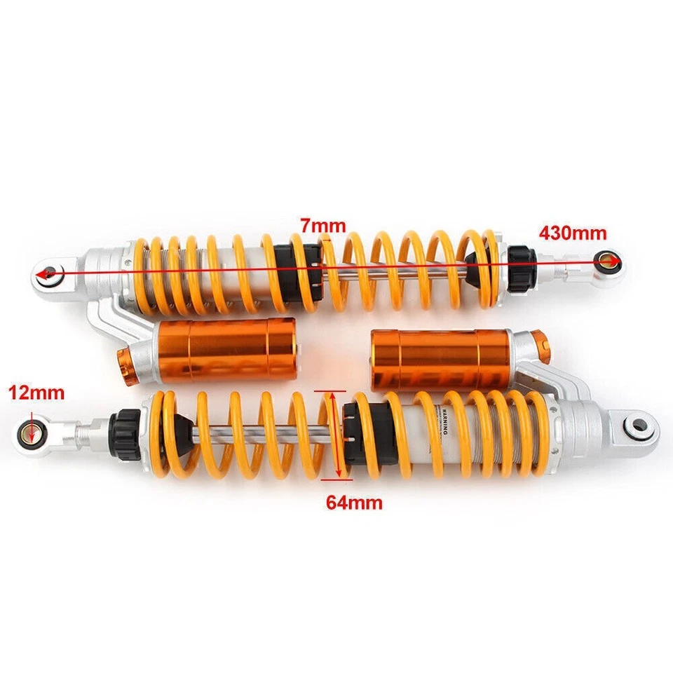 2* 430mm 16.9" Motorcycle ATV Air Shock Absorber Damper For Honda Yamaha Suzuki - Image 2 of 4