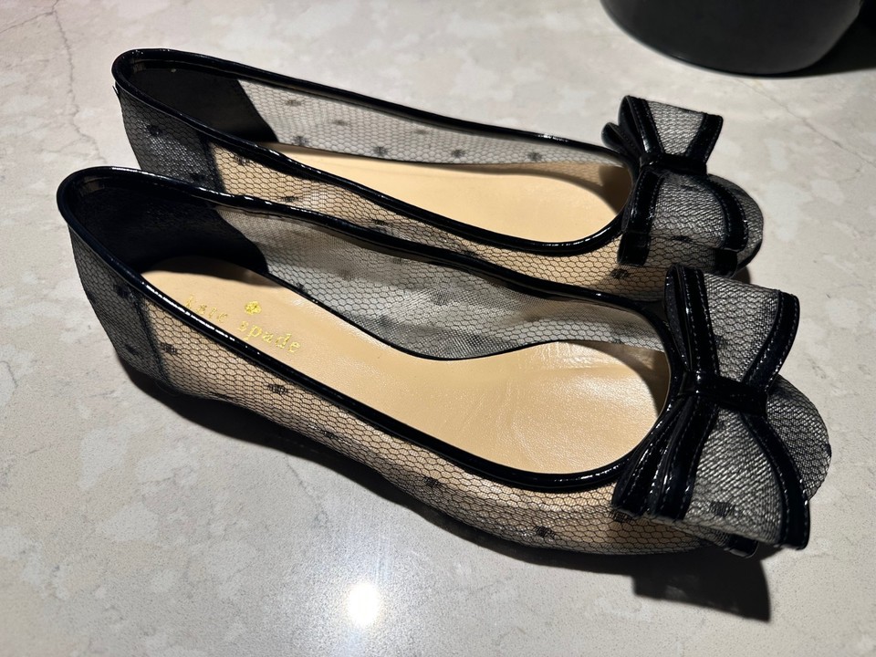 Kate Spade New York - Bernice Black Dot Lace Mesh Ballet flats Size 6 Box & Bag