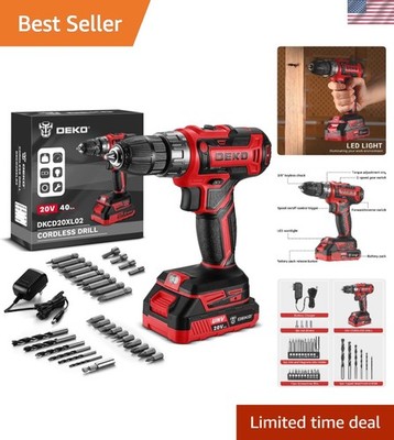 DEKO PRO Red Cordless Drill - Lightweight 20V Kit with