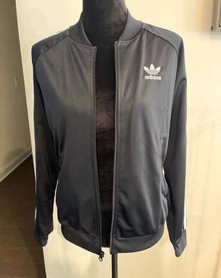 adidas Originals Women's Full Zip Track Jacket w/ Pockets Black White L