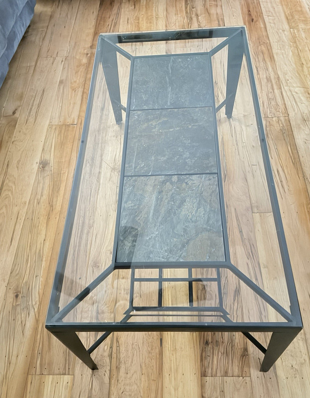 Rectangular Coffee Table Glass Top Black Metal Frame Clear Glass 57x38x28