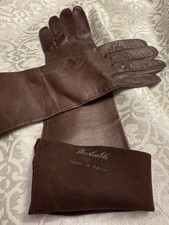 Woman's Unlined Brown Washable Leather Gloves 15" long Made in Italy Size 7 
