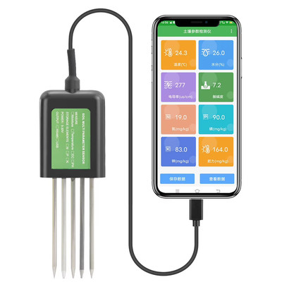 Smart Soil Sensor 5-In-1 NPK EC Moisture Temp Ph Meter with APP Data Logger USB 
