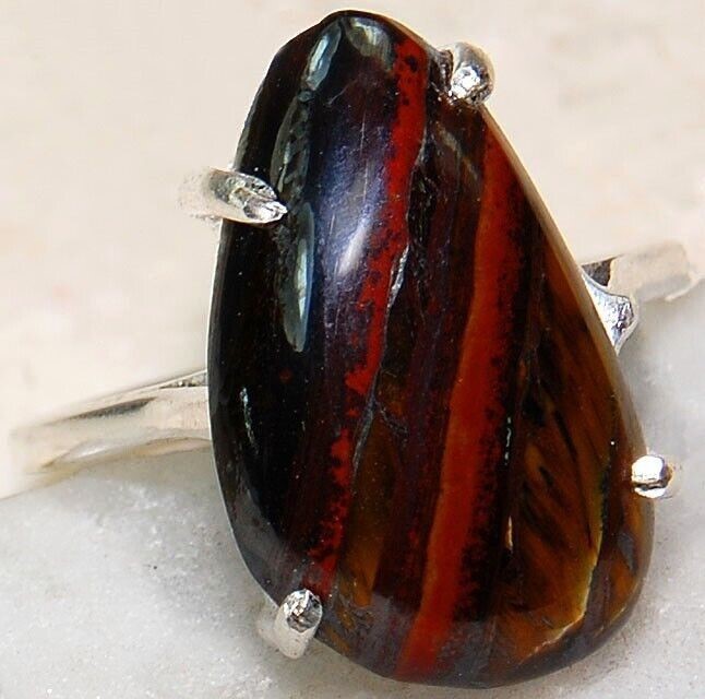Natural Tiger Iron Jasper 925 Solid Sterling Silver Ring Jewelry Sz 9 @15-8