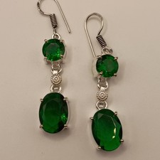 Emerald Green Cubic Zirconia Silver Plated Drop Earrings Boho Chic Handmade