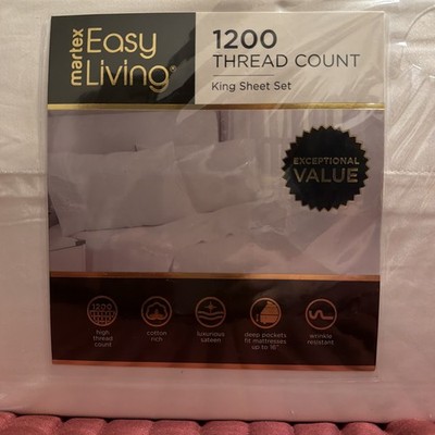 Martex Easy Living 1200 Thread Count King Sheet Set/white Deep Pockets Up To 16 