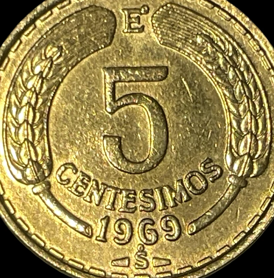 1969 Так Чили 5 Centesimos мира монета лот C5-42 Сантьяго монетный двор Condor золотая пластина - Изображение 4 из 4
