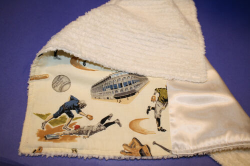 Boys Sports Baseball Security Blanket Lovey Satin Chenille Cream Clairebella 17" - Picture 1 of 5