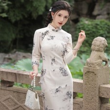 Autumn New Side Eight Button Long Cheongsam Chinese Style Stand Neck Cheongsam