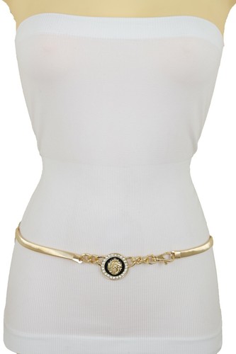 Women Gold Metal Chain Stretch Band Subtle Look Belt Hip Waist Lion Charm M L - Picture 19 of 24